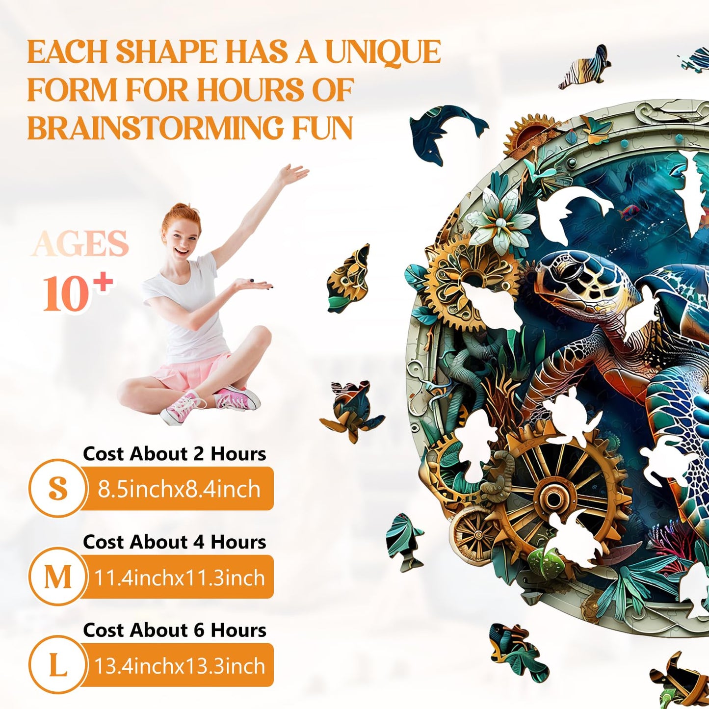 Wooden Puzzles for mature-themeds  Turtle Puzzle-Embossed Turtle Unique Shaped Wood Puzzles mature-themed  Wooden Jigsaw Puzzles for mature-themeds  Christmas Birthday Gifts for Friends Family Game (11.4 * 11.3in 190pcs)