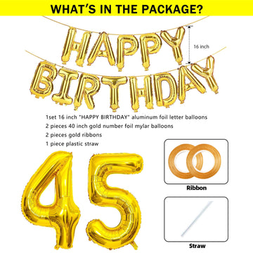 Shuntai 45Th Birthday Decorations For Men Women 45 Number Balloons Gold Jumbo Numbers 54 Foil Mylar Balloon With Gold Letters Ha