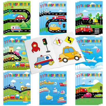 Kosiz 24 Pieces Transportation Coloring Books Traffic Theme DIY Art Drawing Book Party Favors Airplanes Vehicles and Ships Color