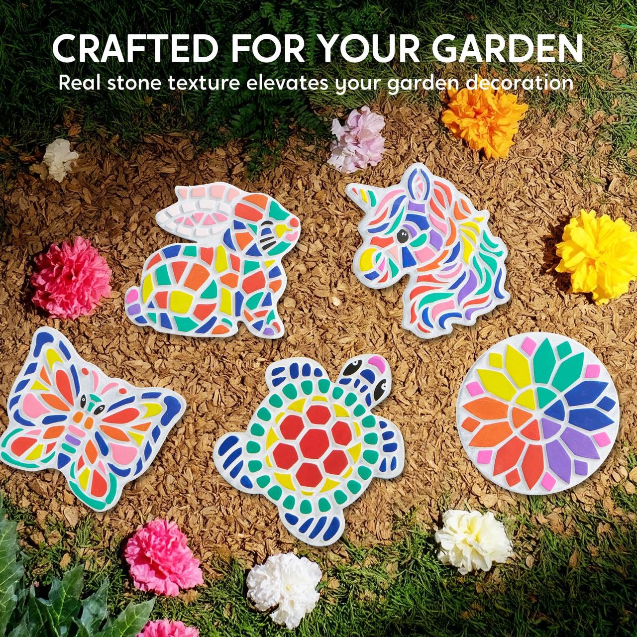 Klever Kits Stepping Stones Painting Kit - Paint 5 Garden Stones, Medium, Colorful, Ceramic Decor for Kids Age 8+ - Model 60220
