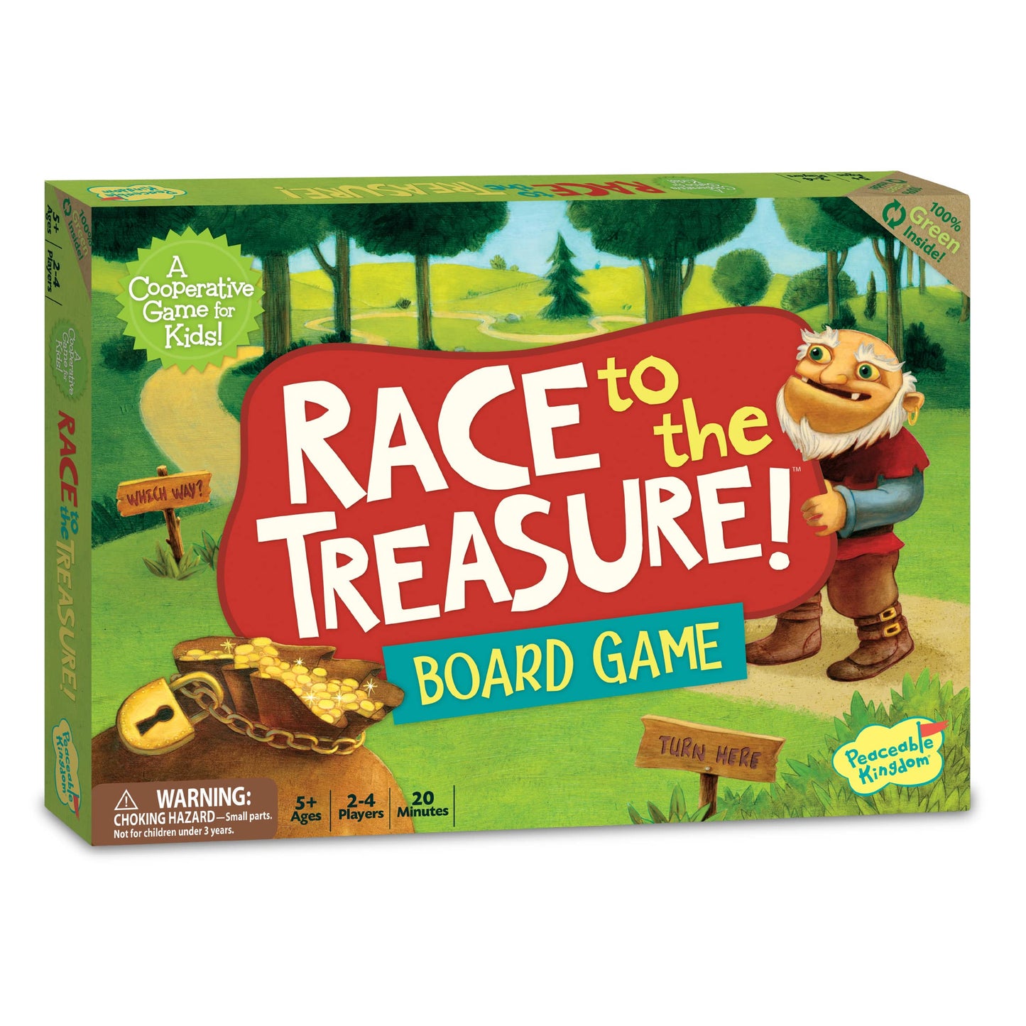 Peaceable Kingdom Race to the Treasure! Cooperative Game for Kids, Ages 5+, Cardboard, 2-4 Players, Colorful Design
