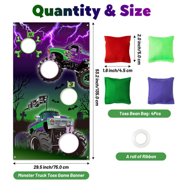 Haooryx Monster Truck Toss Game - Green & Purple, 6Pcs Polyester Indoor/Outdoor Party Game for Kids