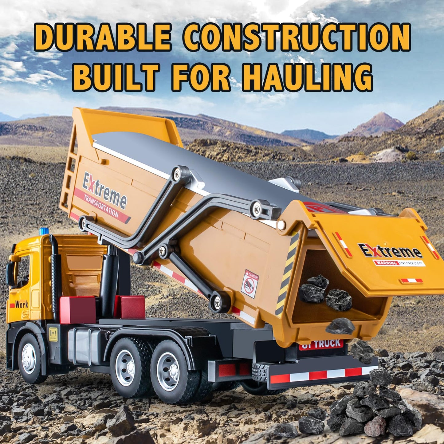 HAPYAD Dump Truck Toy Metal Cab, Friction Powered Large Dump Trucks for Boys Age 4-7, Big Construction Truck with Lights and Sou