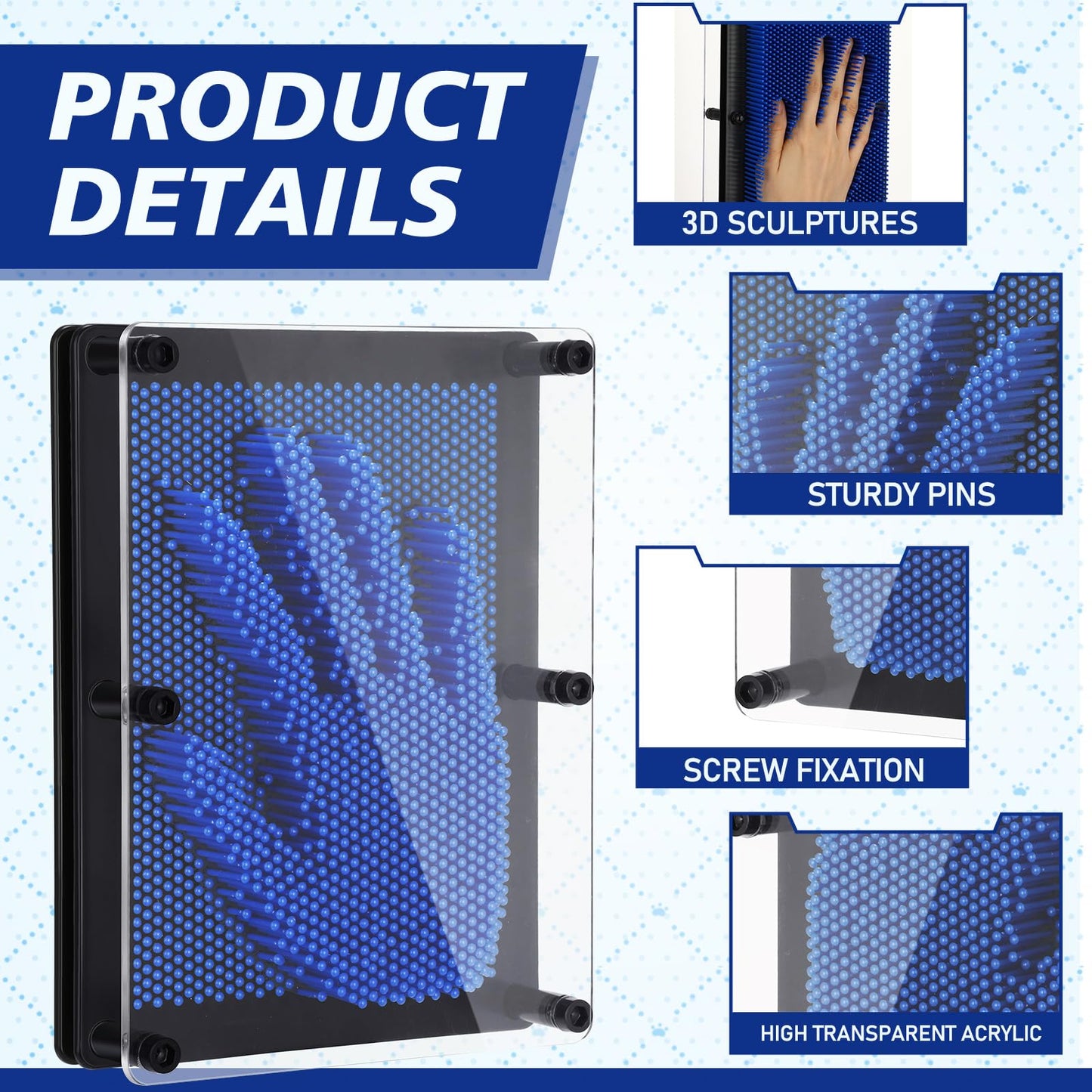 Jenaai 2 Pack Large 3D Pin Art Toy 8 x 6 Inch Plastic Pin Art Board Sensory Toy Intellectual Fun Impression Toy for Boys Girls mature-themed Creative Fidgets Christmas Birthday Gifts (Classic Red and Blue)