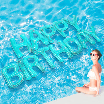 Shappy 20'' Happy Birthday Pool Large Floating Letter Balloons with Adhesive Dots Inflatable Pool Decorations for Summer Birthda