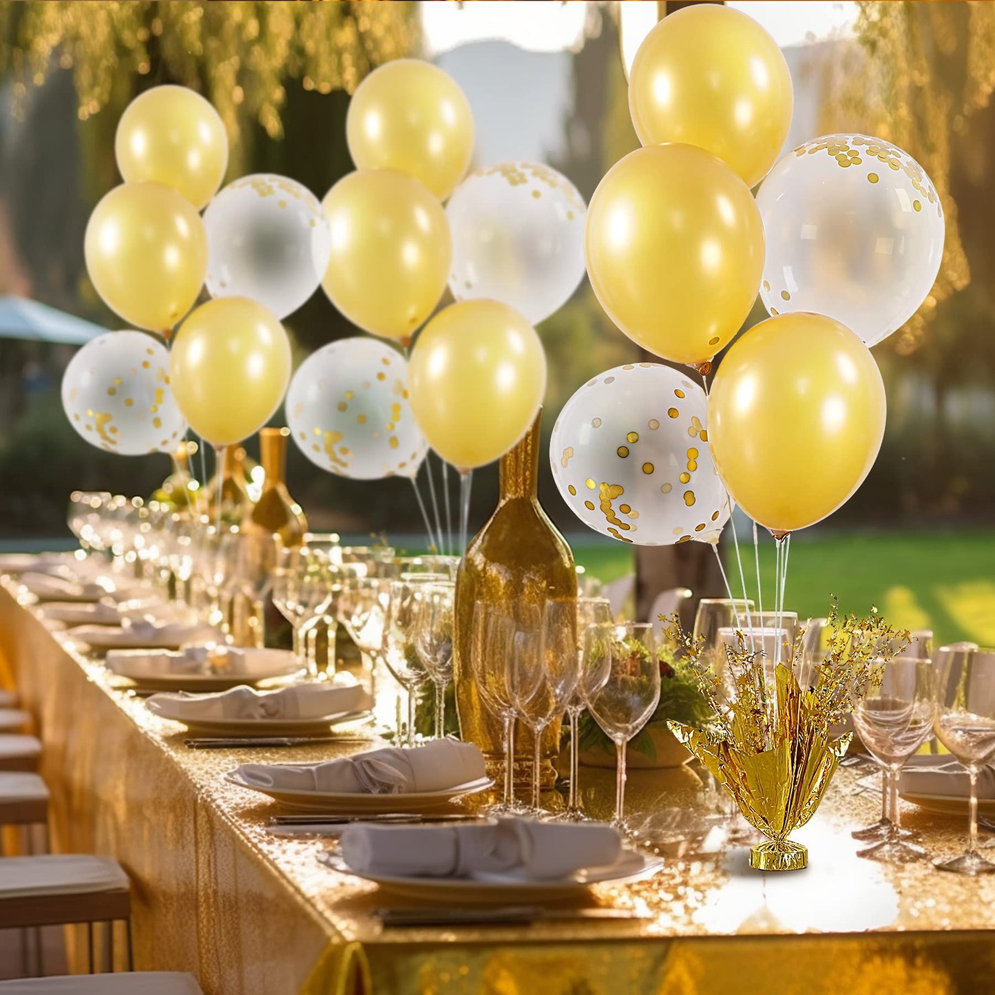 6 Set Gold Table Centerpiece Balloons Stand Kit With Gold And Confetti Balloons For Birthday Party Graduation Baby Shower Wedding Bridal Shower Prom Table Decorations