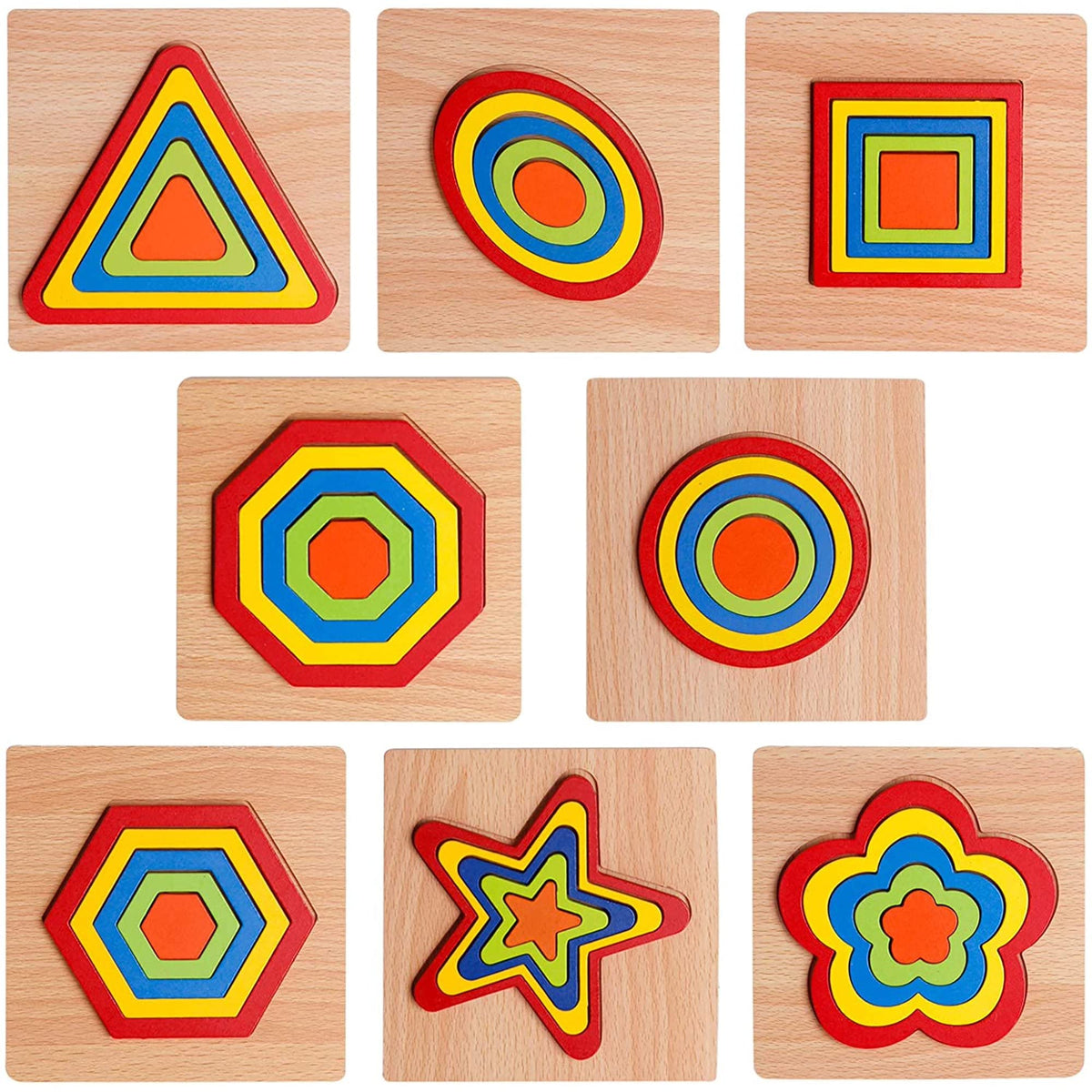 Authfort 8 Pcs Shape Puzzle Toddler Puzzles Games Wooden Toys Montessori Shape Sorting Puzzle Toddlers Activities Preschool Lear