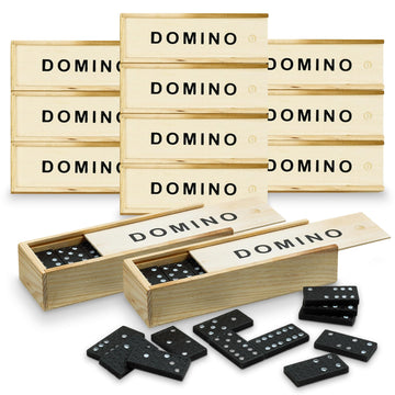 Playbees Mini Wooden Dominoes Set - 12 Pack - Classic Double Six Domino Game In A Wooden Case - Educational Board Games & Activi