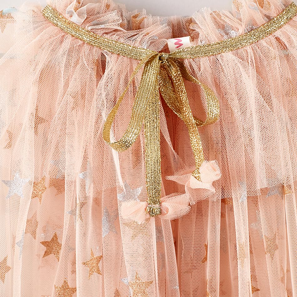 TPMG Princess Tulle Cape for Little Girls Halloween Costume Cloak Dress Up Clothes Pretend Play Party, Sparkling Apricot