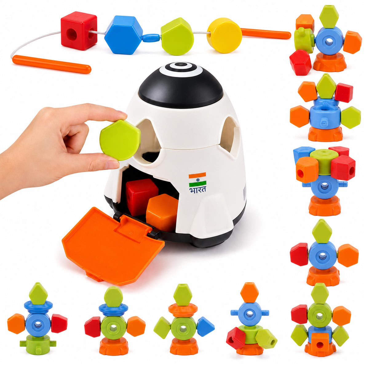 Toyshine Spaceship Shape Sorter Stacking Blocks With Lacing Beads Educational Fine Motor Skills Developmental Toys For 2+