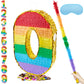 PCFING 20 Inch Number 4 Piata Rainbow with 30 Inch Piata Stick Blindfold Confetti for Boy Girl Kids Birthday Party Decorations, 