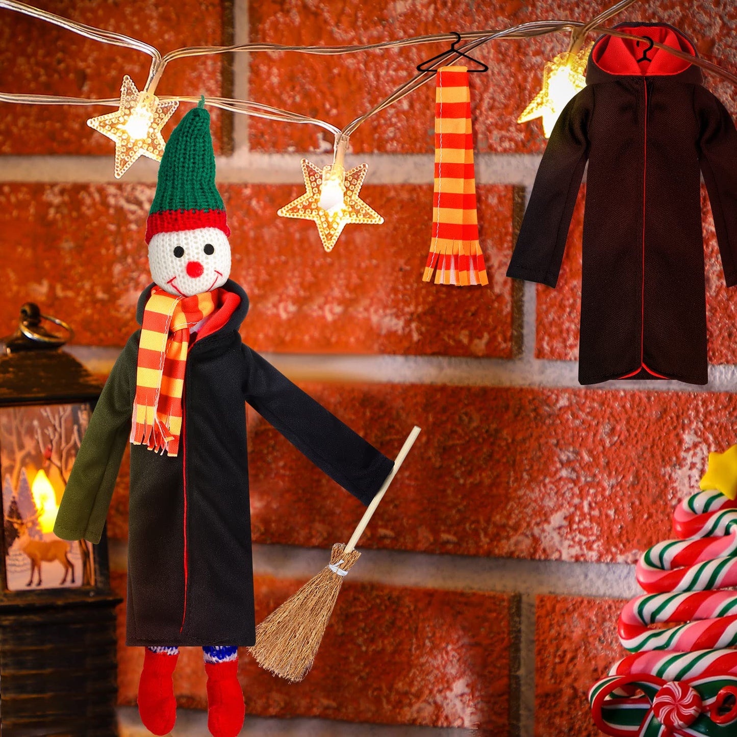 Hungdao 6 Pcs Christmas Clothes Accessories Wizard Robe Outfit Scarf And Broom Costume Dress Up For Christmas Decor