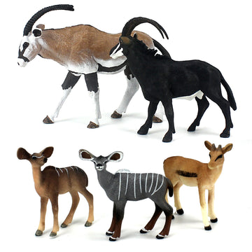 Funshowcase African Jungle Animals Toy Antelopes Figure Realistic Plastic Figurine Playset Lot 5-Piece