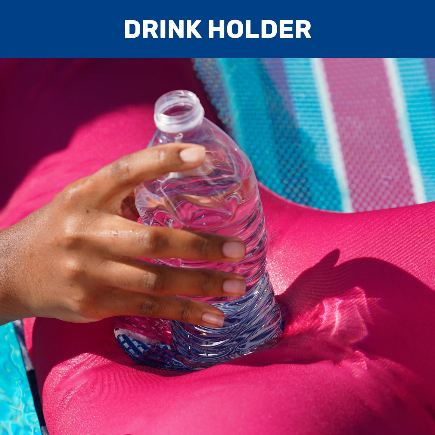 Aqua Luxury Water Pool Lounge – Extra Large – Inflatable Pool Floats For Adults With Headrest, Backrest, Footrest & Cupholder – Burgundy/Navy Stripe