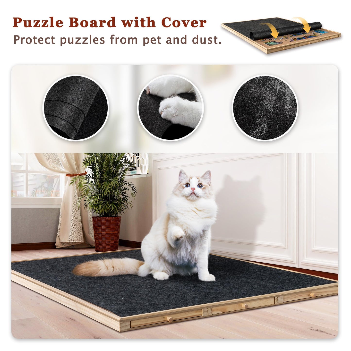 Becko US Jigsaw Puzzle Board with 6 Drawers, 2000 Pieces, Pinewood & MDF, Adjustable Angles, Flannel Top, Model PTZ042
