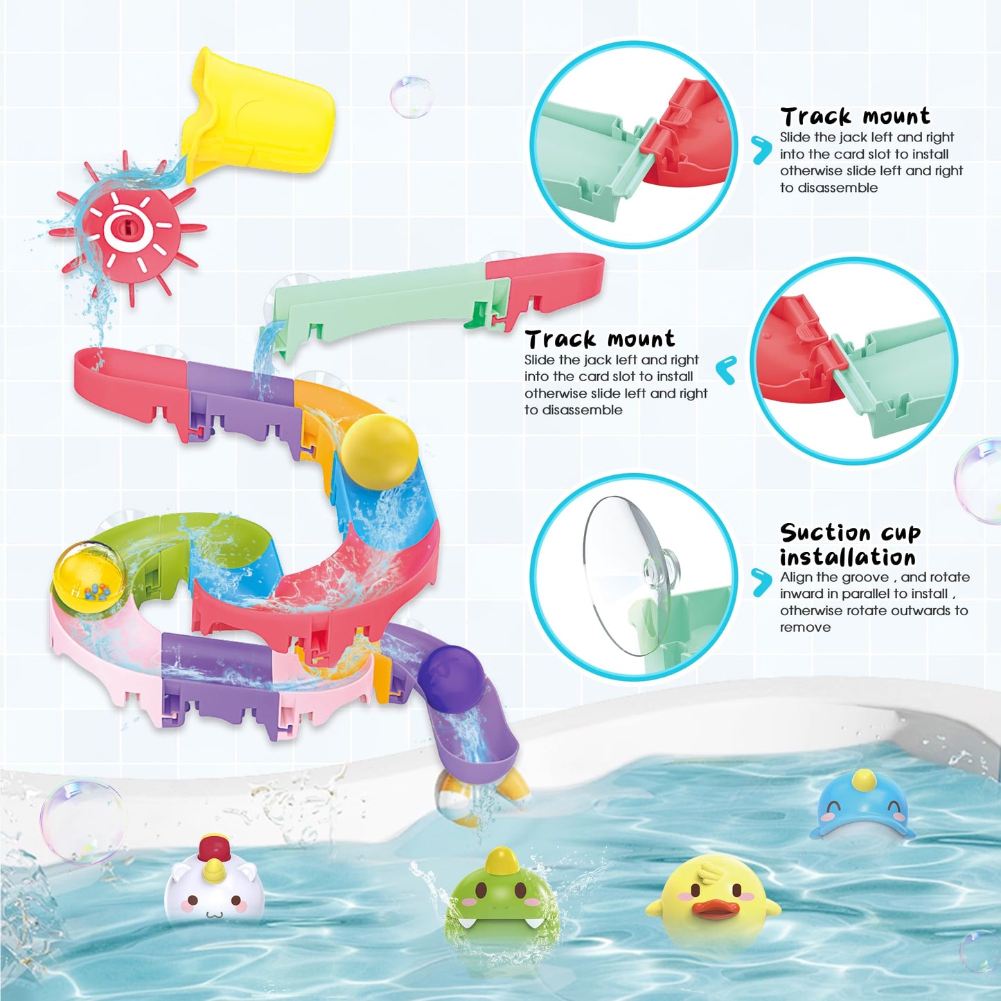 Toddler Bath Toys, Baby Bath Tub Toys With Slide Track And Elephant Shower Sprays, Fishing Floating Animals Toys, Bathtub Toys G
