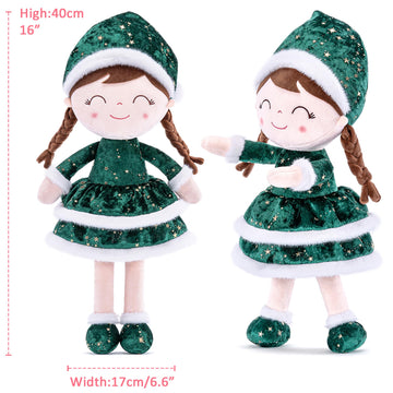 Gloveleya Soft Plush Doll Christmas Girl Dolls With Green Dress, Gift Box & Free Card - Perfect Holiday Or Birthday Gift For Toddlers 2-8 Ages, 16'