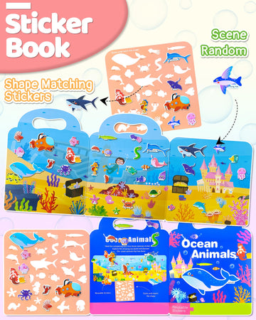 Benresive Reusable Sticker Books For Kids 2-4, Sticker Books For Toddlers 1-3, Toddler Sticker Book Age 2-4, Toddler Travel Toys Activities Crafts Gifts - Ocean Sticker Book