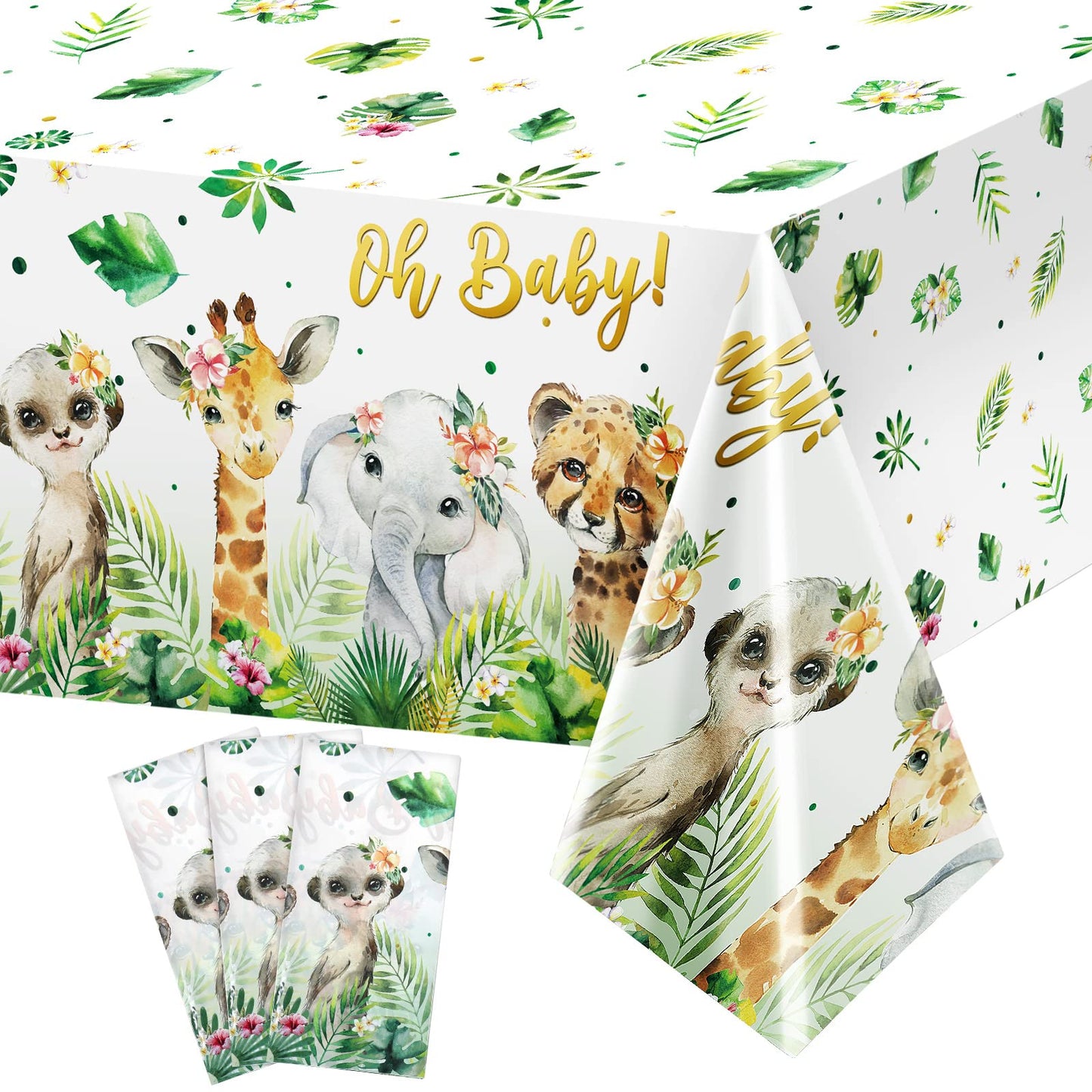 3 Pieces Jungle Safari Tablecloths Jungle Animal Plastic Table Cover Disposable Safari Table Cover Wild Jungle Plastic Tableclot