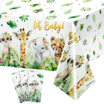 3 Pieces Jungle Safari Tablecloths Jungle Animal Plastic Table Cover Disposable Safari Table Cover Wild Jungle Plastic Tableclot