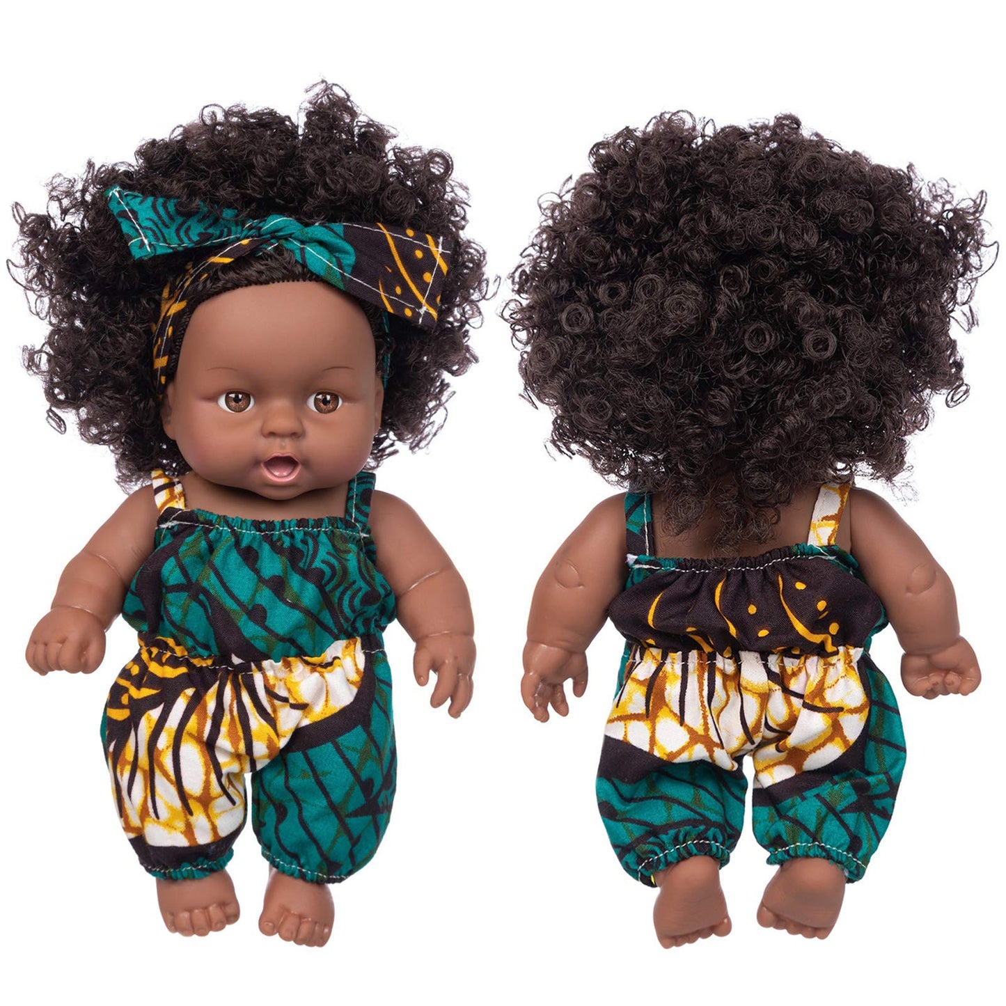Ecore Fun 2 Pcs 8 Inch Black Baby Doll African Washable Realistic Silicone Baby Dolls with Clothes and Hairband