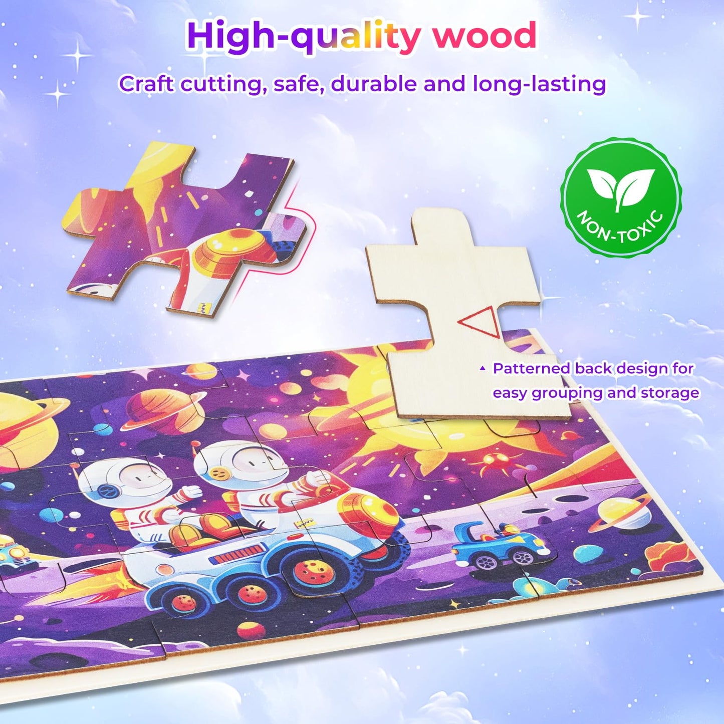 Nattork Wooden Puzzles For Kids Ages 4-8, 4-In-1 Wooden Jigsaw Puzzles In A Box (48 Pcs), Toddler Educational Toy Gift With Outer Space Puzzles, Funny Puzzle Game For Kids Ages 3-5