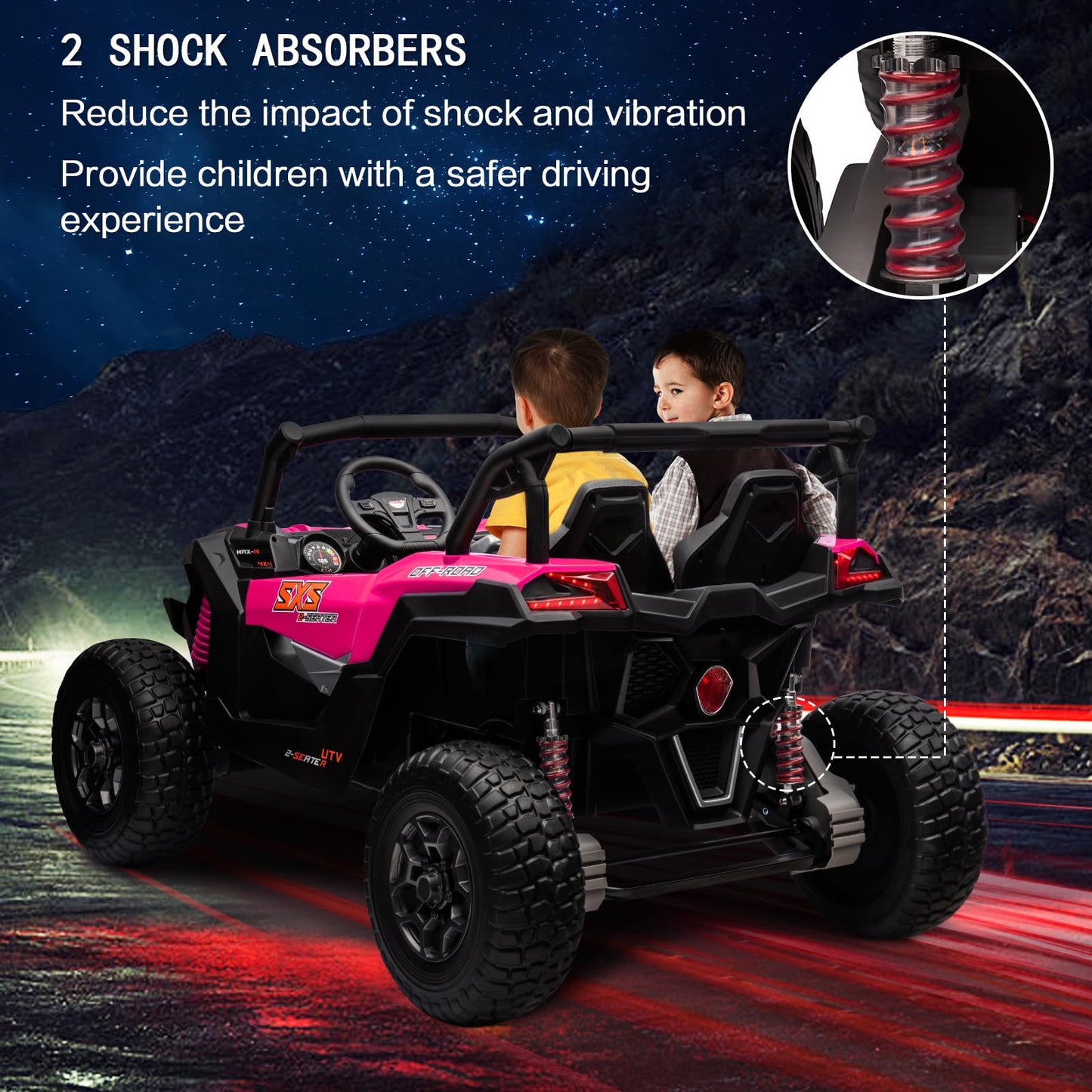 Molachi 24V Kids Ride On Car Truck, 4Wd Kid Remote Control Vehicle, 2 Adjustable Seater Children Electric Cars, 3 Speeds, Led Li