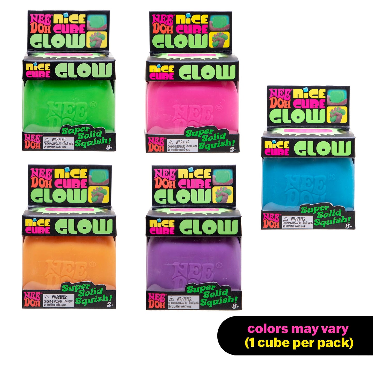 Schylling Needoh Nice Cube Glow - Sensory Toy With A Super Solid Squish - Glows In The Dark And Always Returns To Its Square Sha