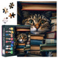 Cute Jigsaw Puzzles 1000 Pieces for Adults,A Curious Cat Peeking Out from Behind a Stack of Books Jigsaw Puzzle Challenge Imposs