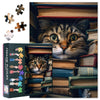 Cute Jigsaw Puzzles 1000 Pieces for Adults,A Curious Cat Peeking Out from Behind a Stack of Books Jigsaw Puzzle Challenge Imposs