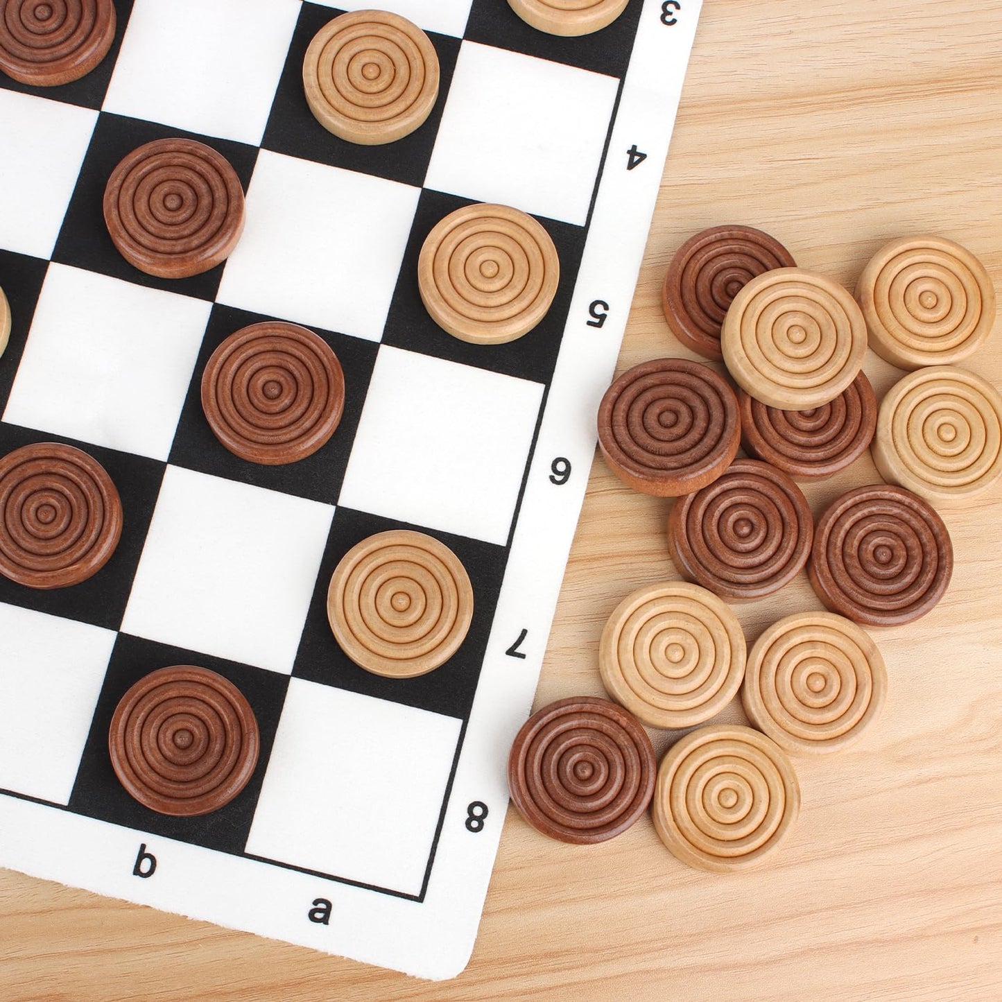 QuadPro Wooden Checkers Pieces Only  30 Wood Backgn Pieces with 5 Dice & Storage Bag  enhanced Wood Pieces for Backgn and Checkers  Ideal for Replacement or Spare Pieces