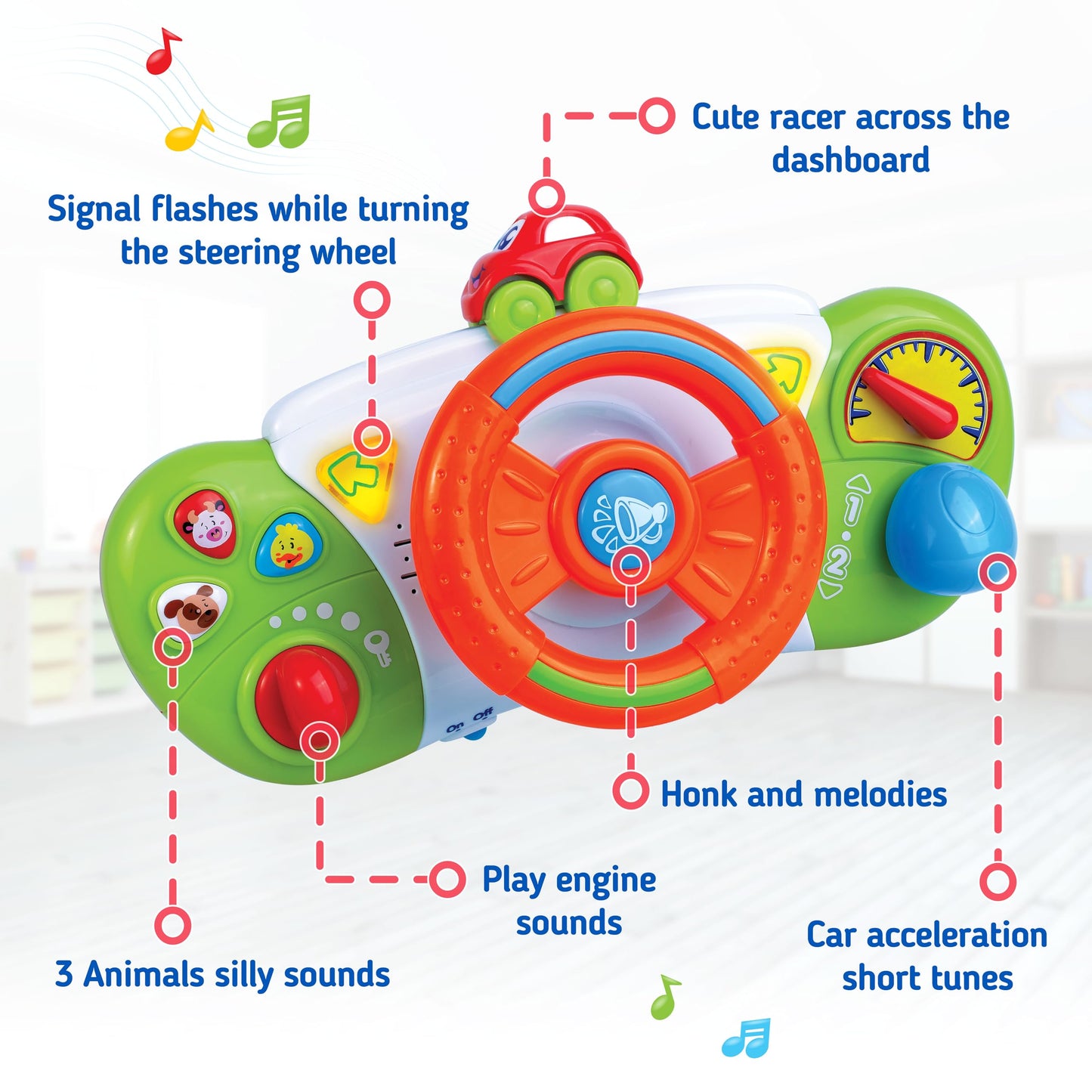 Hap-P-Kid My First Baby Stroller Toy, Toddler Steering Driving Wheel, Car Seat Educational Learning Driver Toys, Pretend Drive D