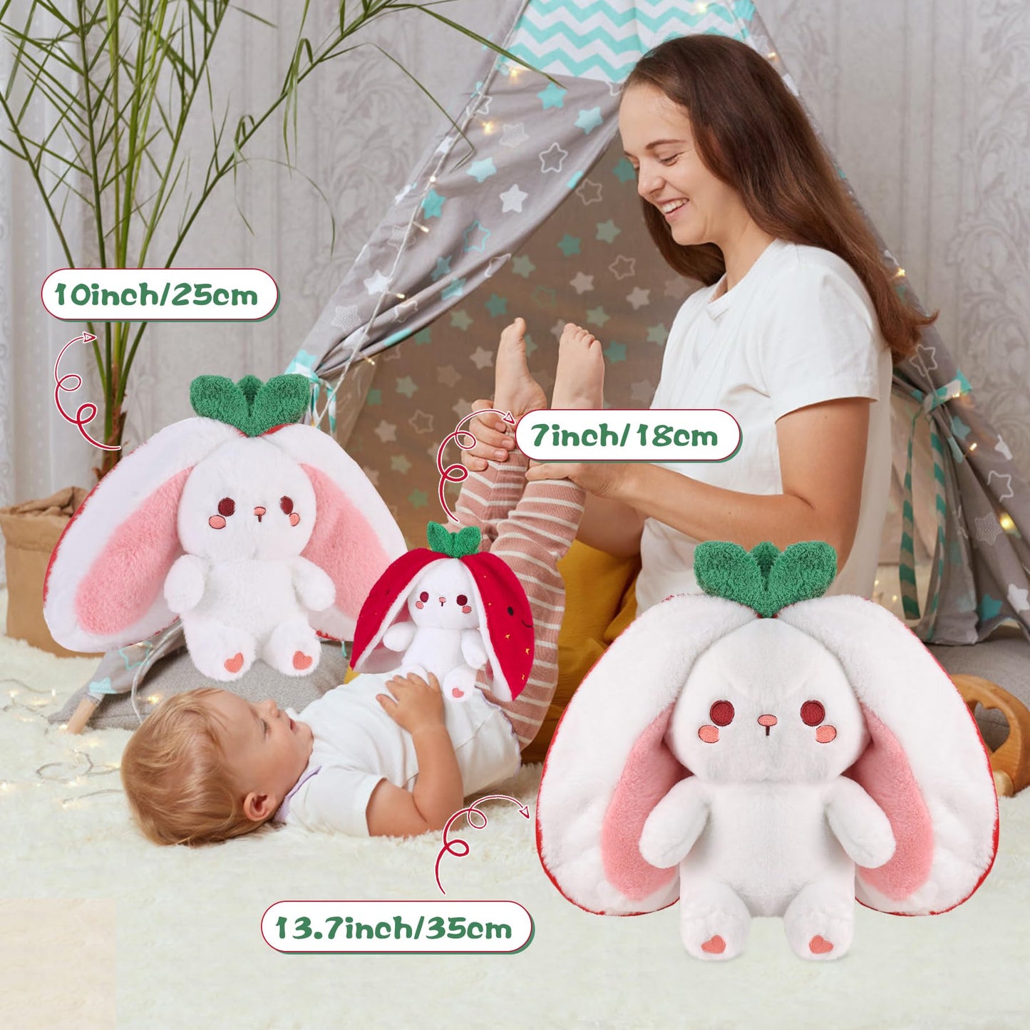 MIAODAM Strawberry Bunny Plush Toy-Soft Huggable Stuffed Animal for Babies, Kids & Collectors, Birthday Present & Nursery Decor