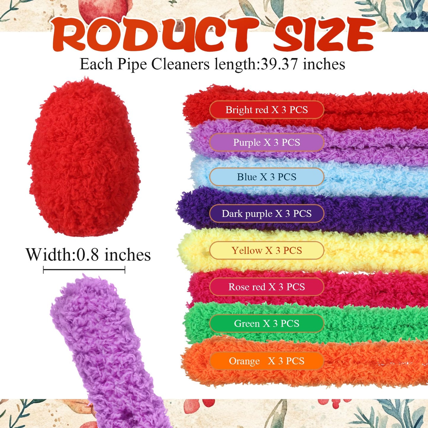 Sonwyoung 24 Pcs 39.37 Inches Jumbo Pipe Cleaners Bulk Coral Fleece Fur Thick Pipe Cleaners Chenille Stems Craft Supplies Valent
