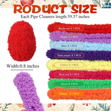 Sonwyoung 24 Pcs 39.37 Inches Jumbo Pipe Cleaners Bulk Coral Fleece Fur Thick Pipe Cleaners Chenille Stems Craft Supplies Valent