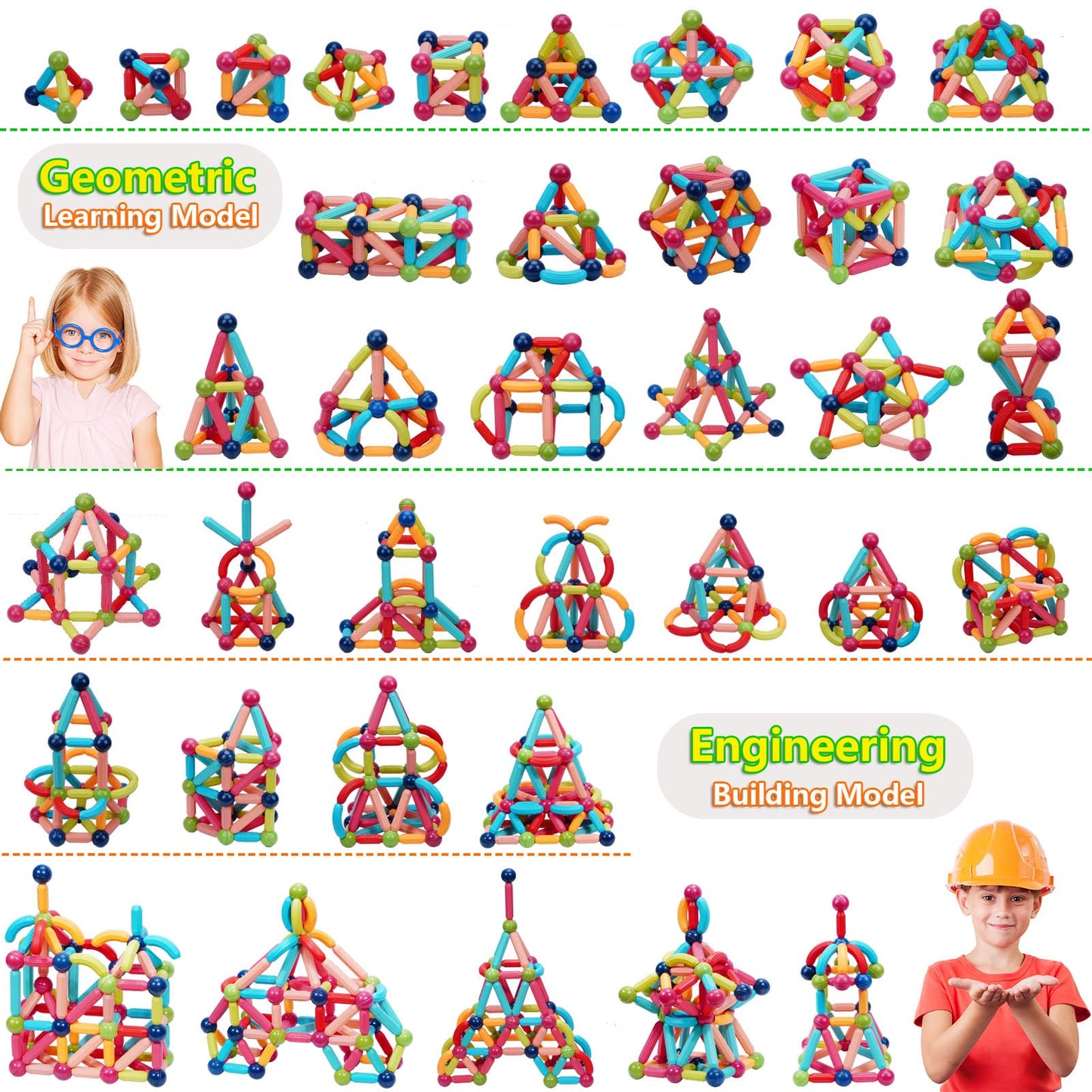Couomoxa 110 Pcs Magnetic Building Blocks Toy-Stem Construction Building Set Learn Resource For Toddler Kids Magnet Toys For 3+