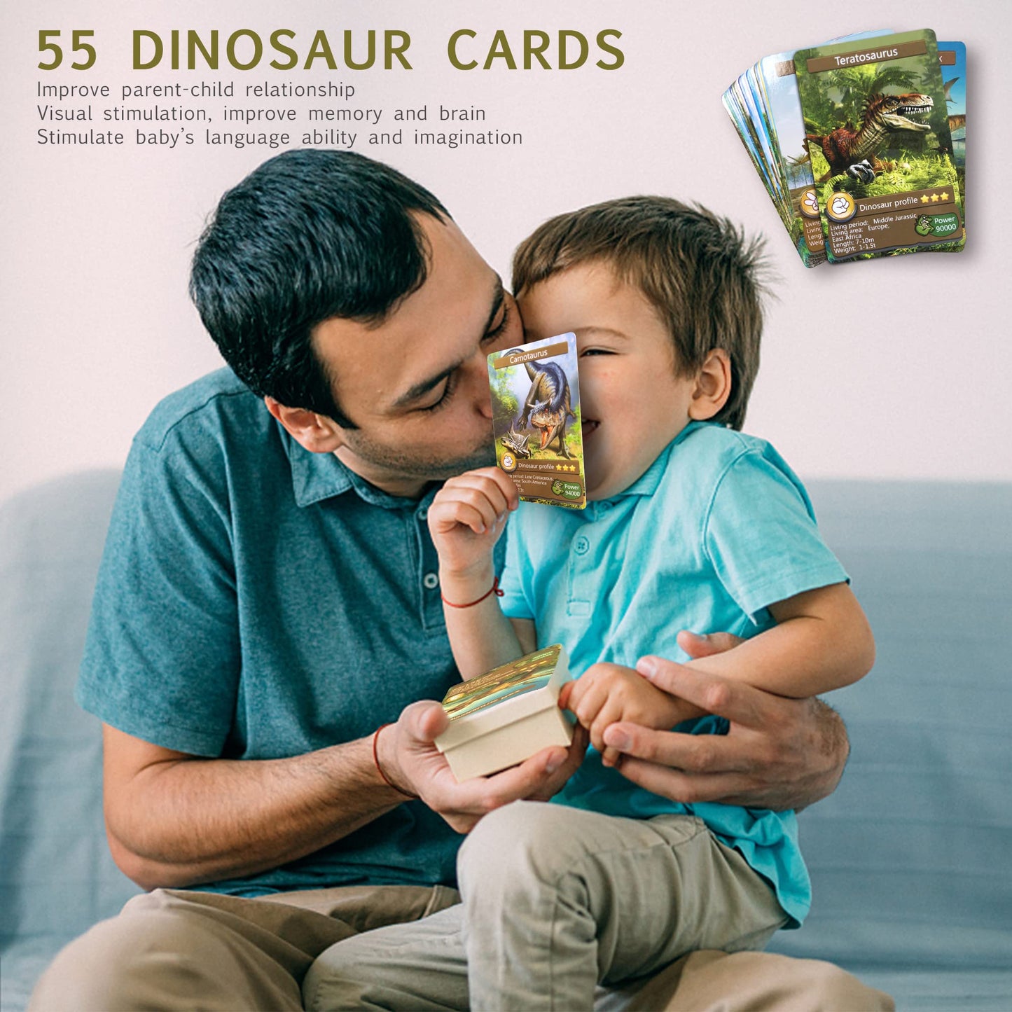 Aminfun 55Pcs Dinosaur Learning Recognition Flash Cards,Dinosaur Fan Collectible Cards, Flash Card, Educational Learning Toys For Kids, Gift For Boys And Girls.