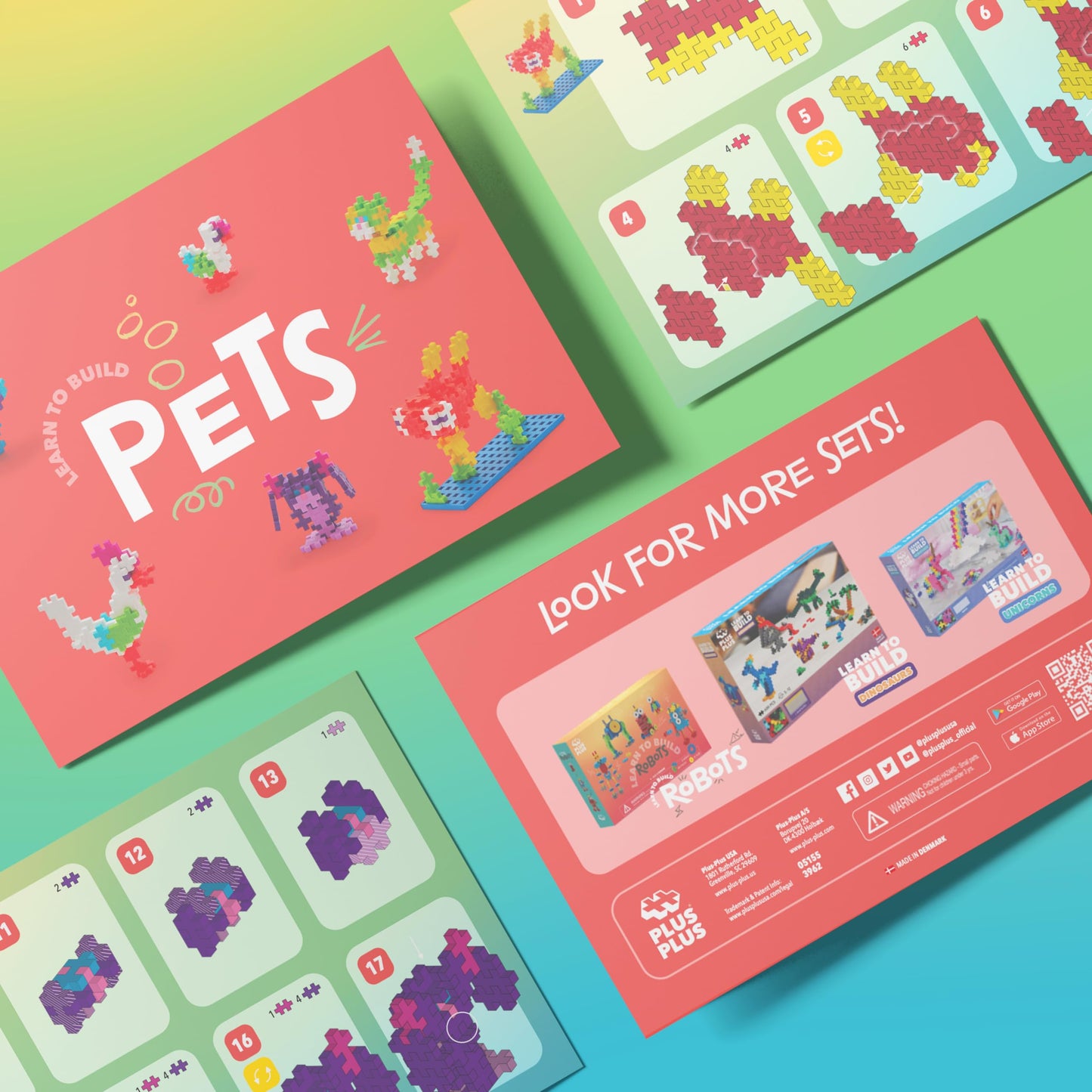 Plus Plus Learn To Build Set, 275 Mini Interlocking Building Blocks, Toy Construction Playset, 3D Puzzle Stem & Art Kit - Pets
