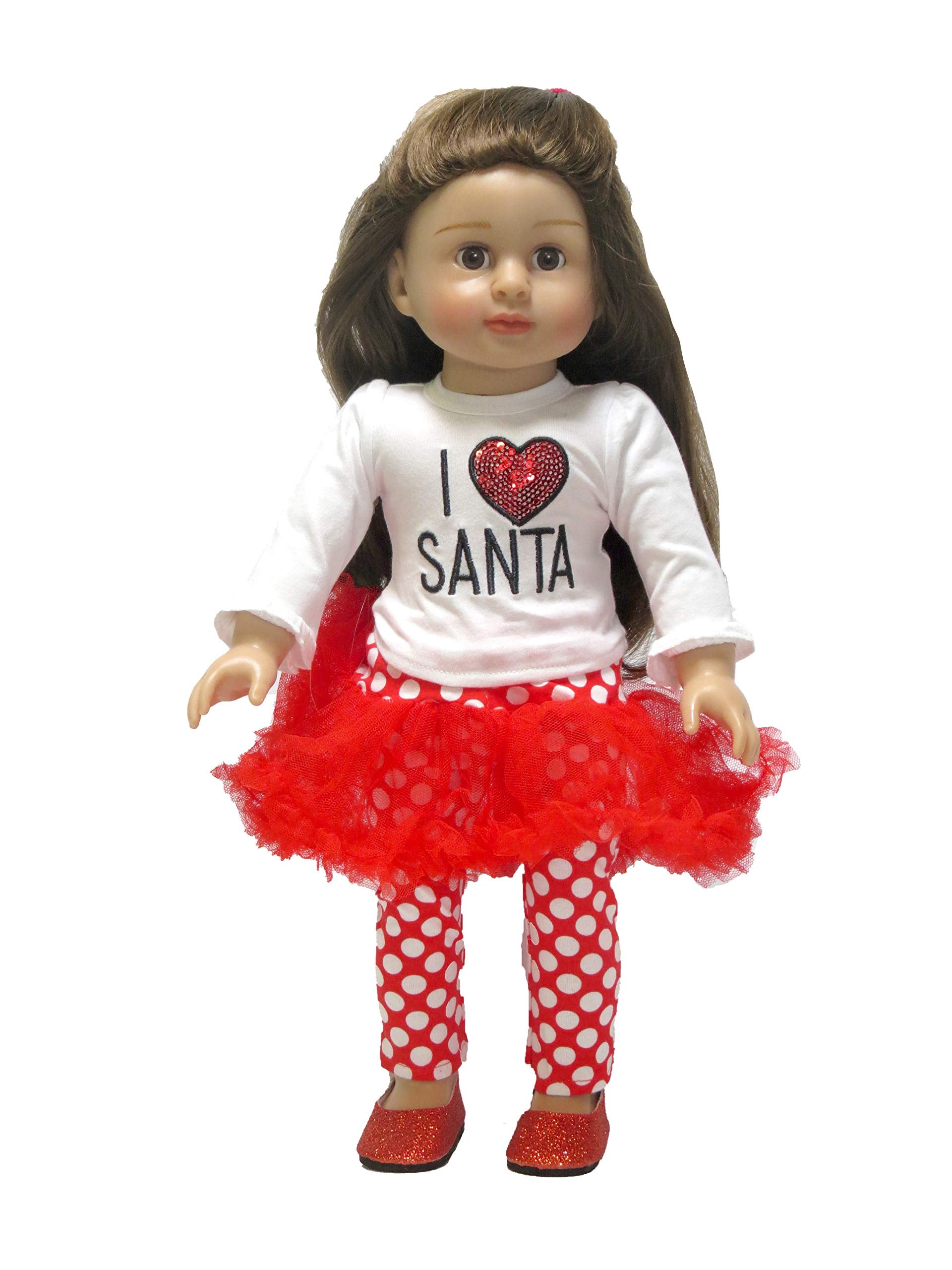 American Fashion World 'I Love Santa' Christmas Outfit for 18-Inch Dolls | enhanced Quality & Trendy Design | Dolls Clothes | Outfit Fashions for Dolls for Popular Brands