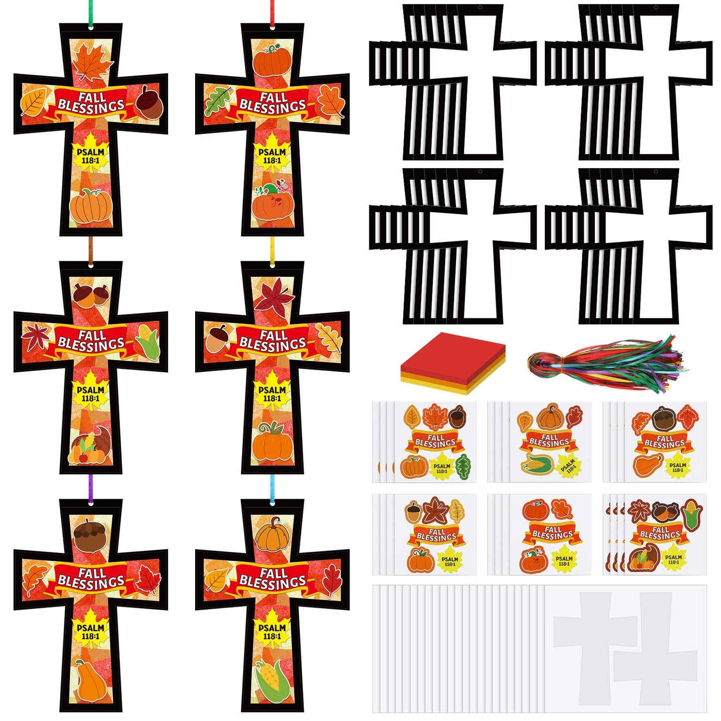 Chiisong 24 Sets Fall Blessings Crafts Kit DIY Tissue Paper Sign Crafts for Back to School Fall Harvest Thanksgiving Religious C