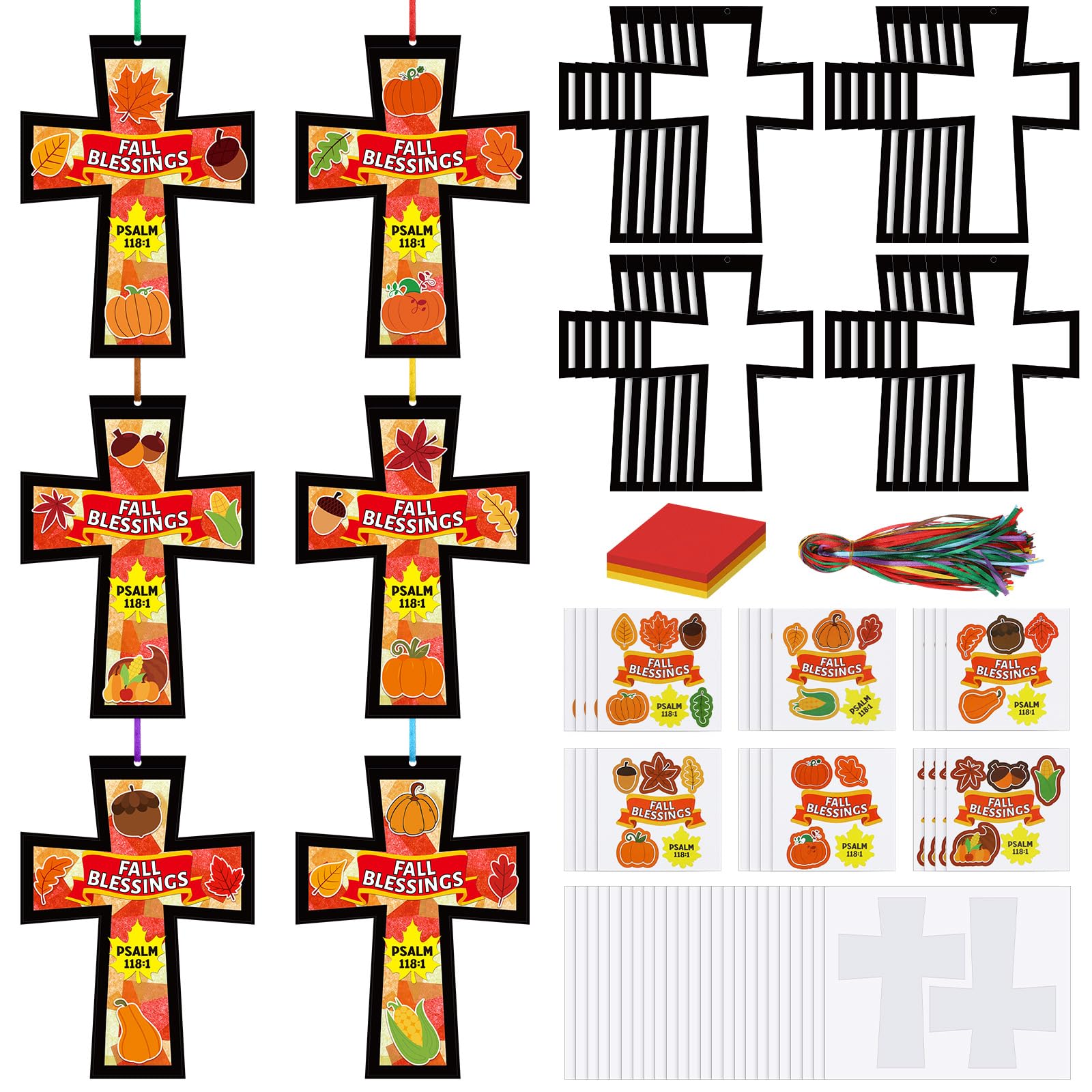 Chiisong 24 Sets Fall Blessings Crafts Kit DIY Tissue Paper Sign Crafts for Back to School Fall Harvest Thanksgiving Religious C
