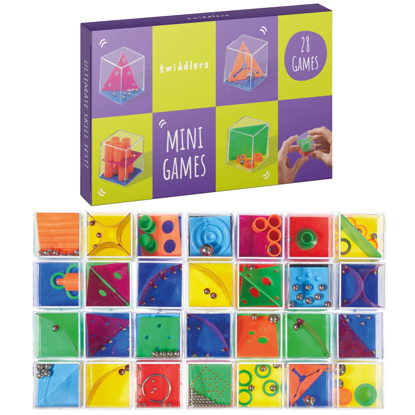 THE TWIDDLERS 28 Pack Brain Teaser Puzzle Cubes Box Set, Kids Party Favors - Assorted Difficulty Levels, Goodie Bag Fillers, Bir