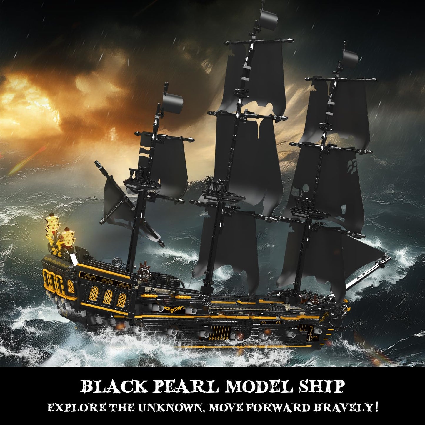 Mould King Pirates Ship Model Building Blocks, Black Pearl Sailboat (3180+ Pieces), Plastic, Model WX13199, Gift for Kids 8+/Adults