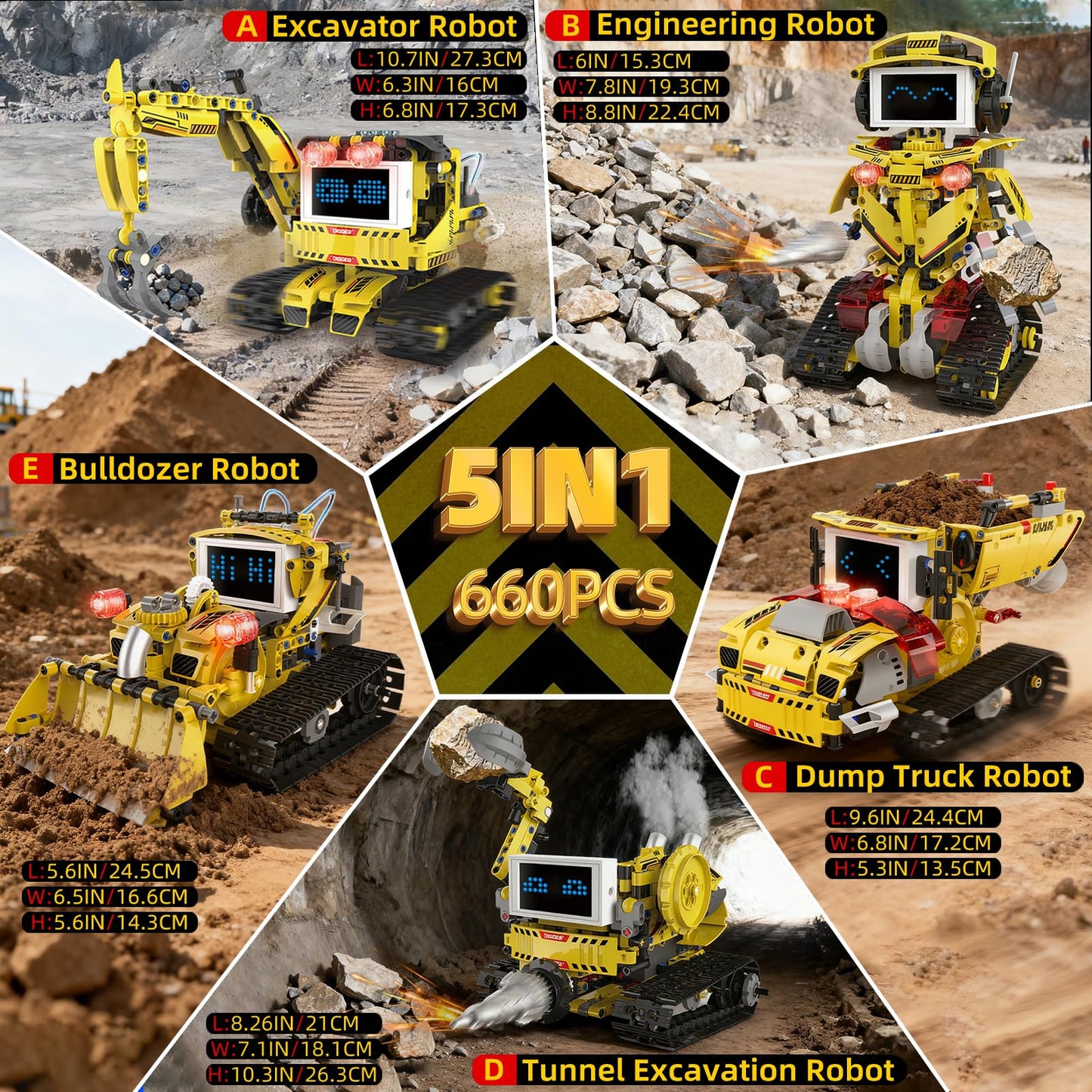 Suplanet 5-in-1 Programmable Robot Building Block Set for Kids Age 6 7 8 9 10 11 12-14, with APP or Remote Control & LED Display
