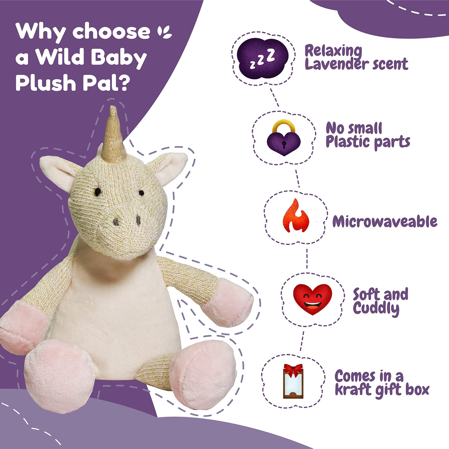 Wild Baby Unicorn Stuffed Animals, Warmie For Kids, 12 Inch, Microwavable, Heatable Clay Beads, Squishmallow Plush Pal With Drie