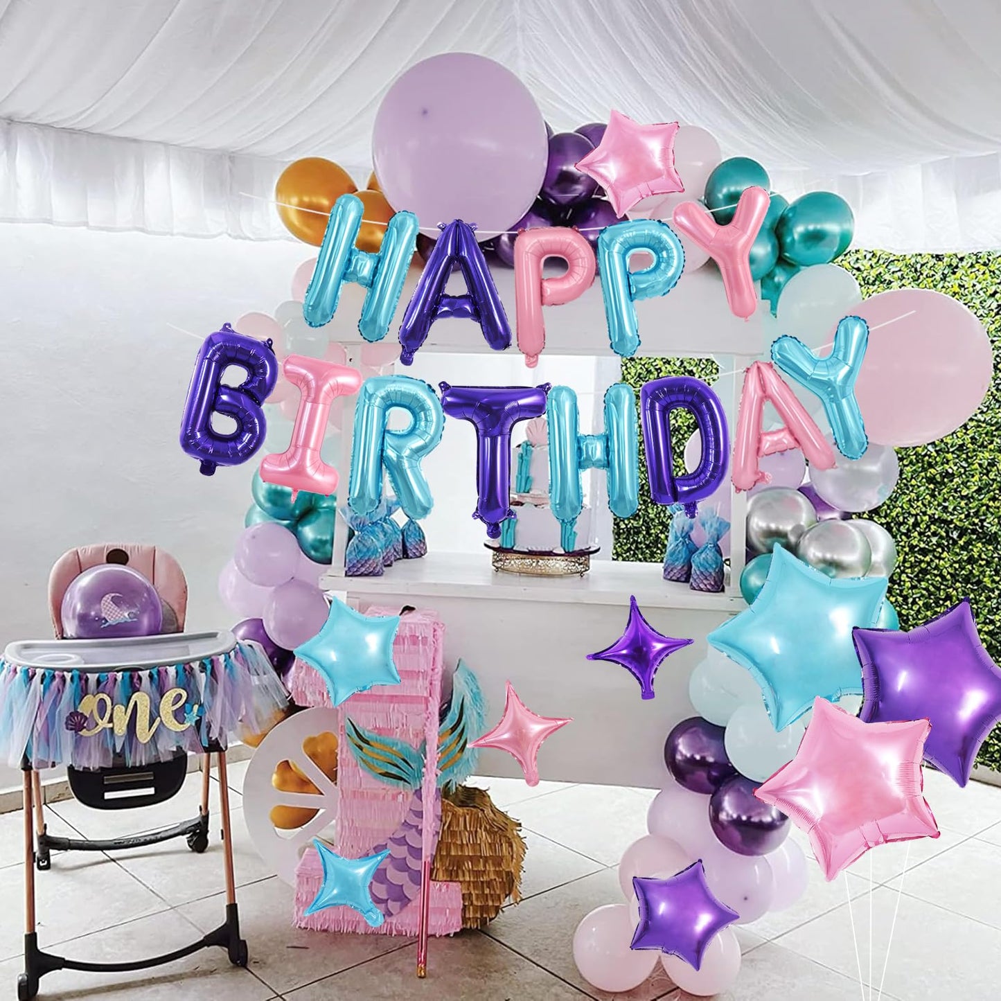 TONIFUL 35PCS Happy Birthday Decorations Kit 16 Inch Happy Birthday Balloon Banner with Star Balloons Mylar Foil Birthday Party