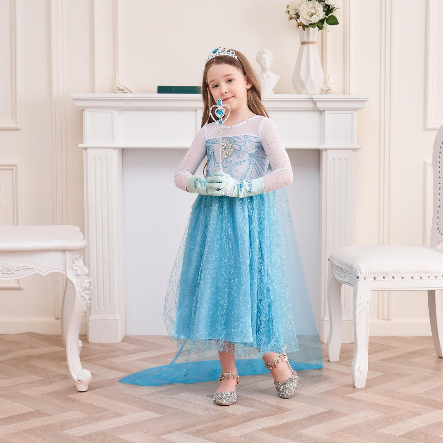 Isswya Girls Princess Dress Costume Cosplay Halloween Birthday Party Dress Up For Toddler Kids 5-6Y