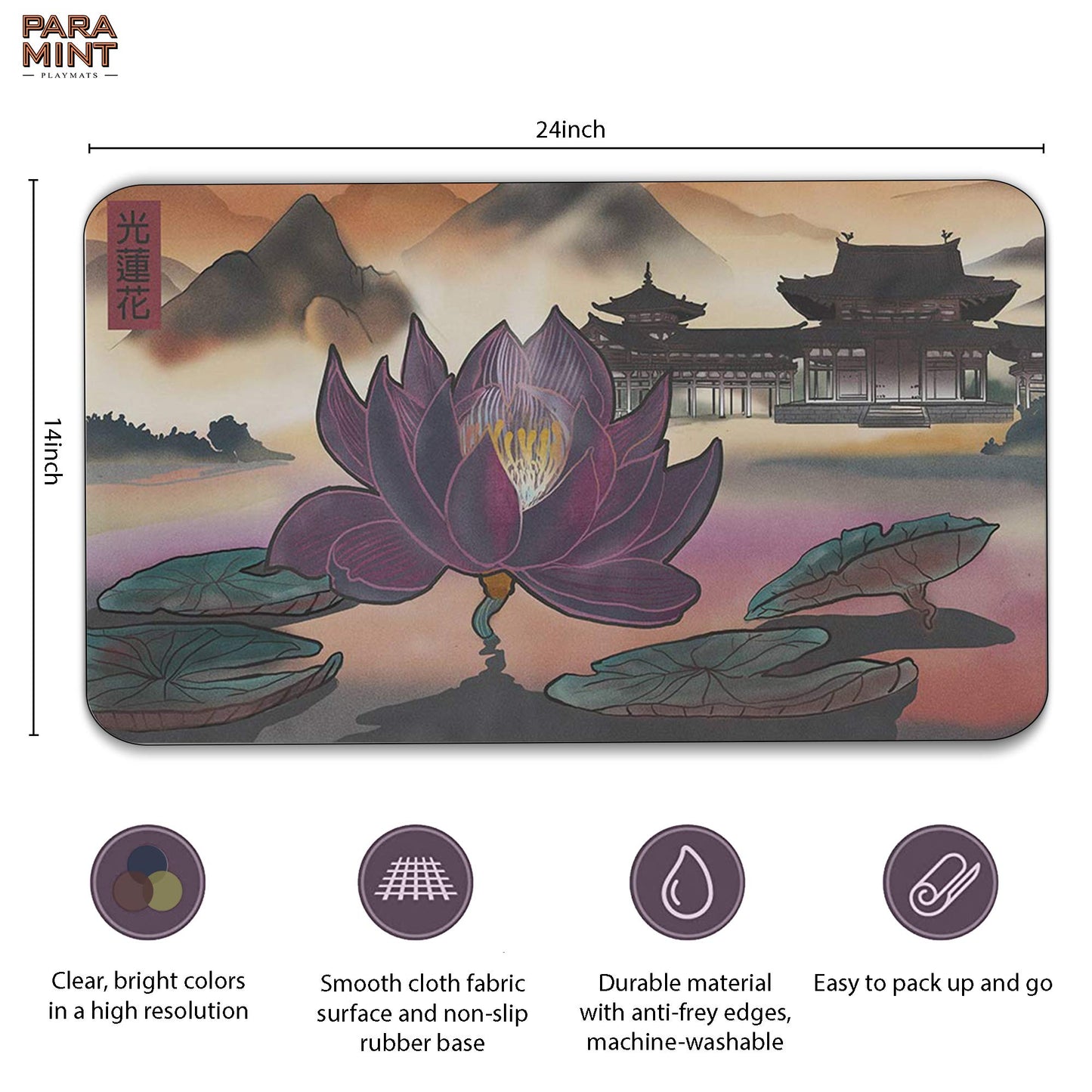 Paramint Light Lotus (Stitched) - Mtg Playmat - Perfect For Magic The Gathering, Pokemon, Yugioh, Anime - Tcg Card Game Table Mat - Durable, Thick, Cloth Fabric, Rubber Base By Daniel Ziegler