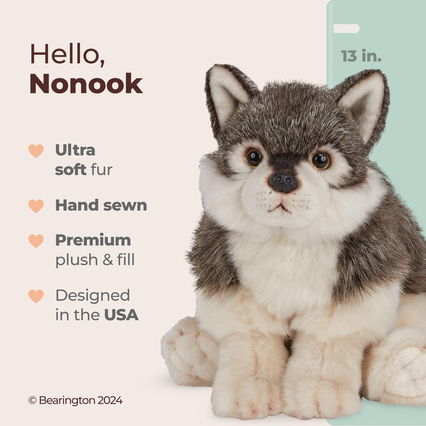 Bearington Nanook Plush Stuffed Animal Gray Wolf, 13 Inches