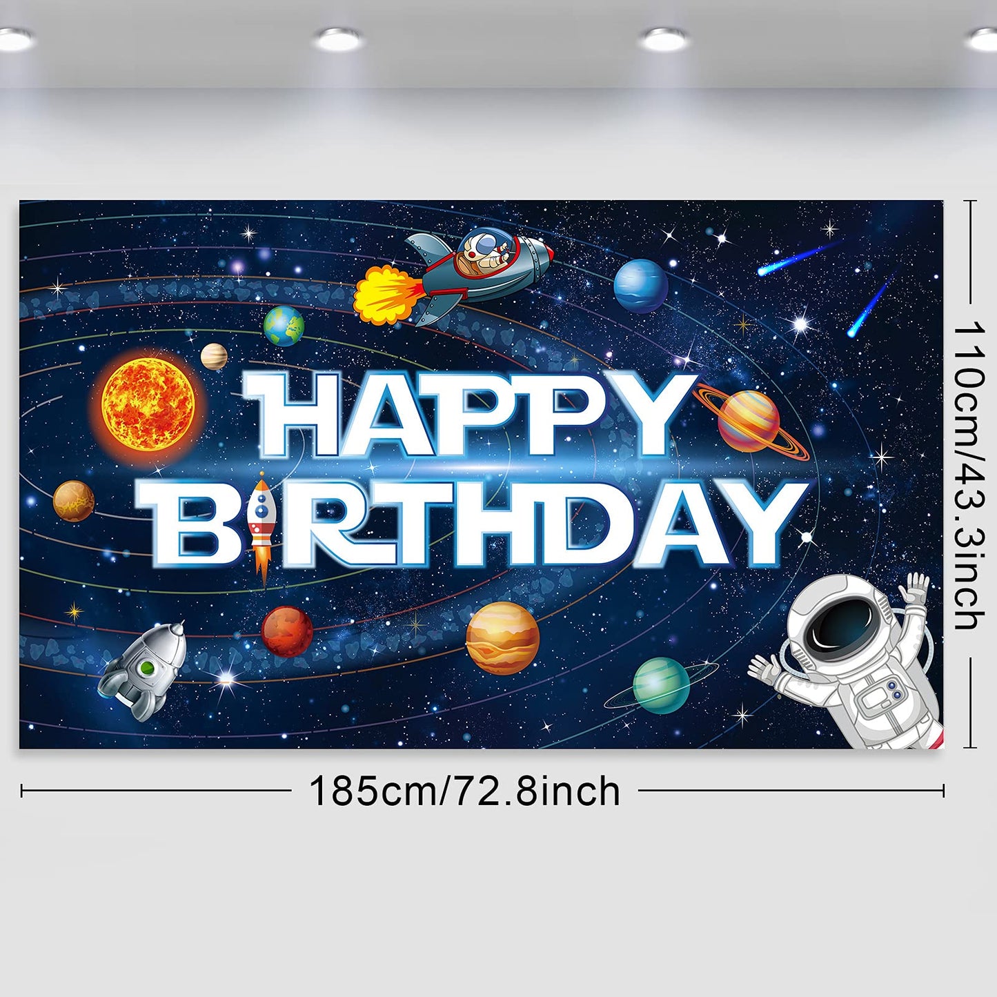 Sumind Astronaut Rocket Birthday Banner - 72.8x43.3in Multicolor Poster for Kids Space Party Decorations
